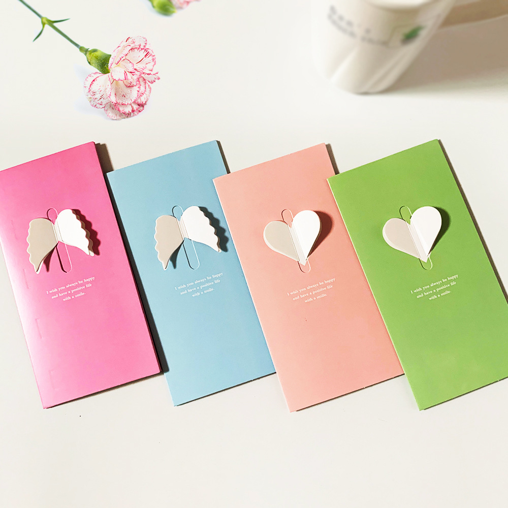 韩式爱心贺卡文艺小清新立体对折翅膀简约镂空祝福小卡片带信封