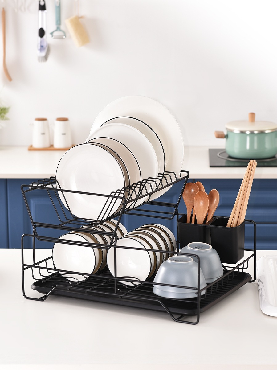 碗碟沥水架篮双层厨房台面餐具盘子晾筷子收纳架家用多功能碗筷架