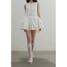 现货 2022夏季新款提花白色高腰立体裙摆无袖娃娃连衣裙女短裙