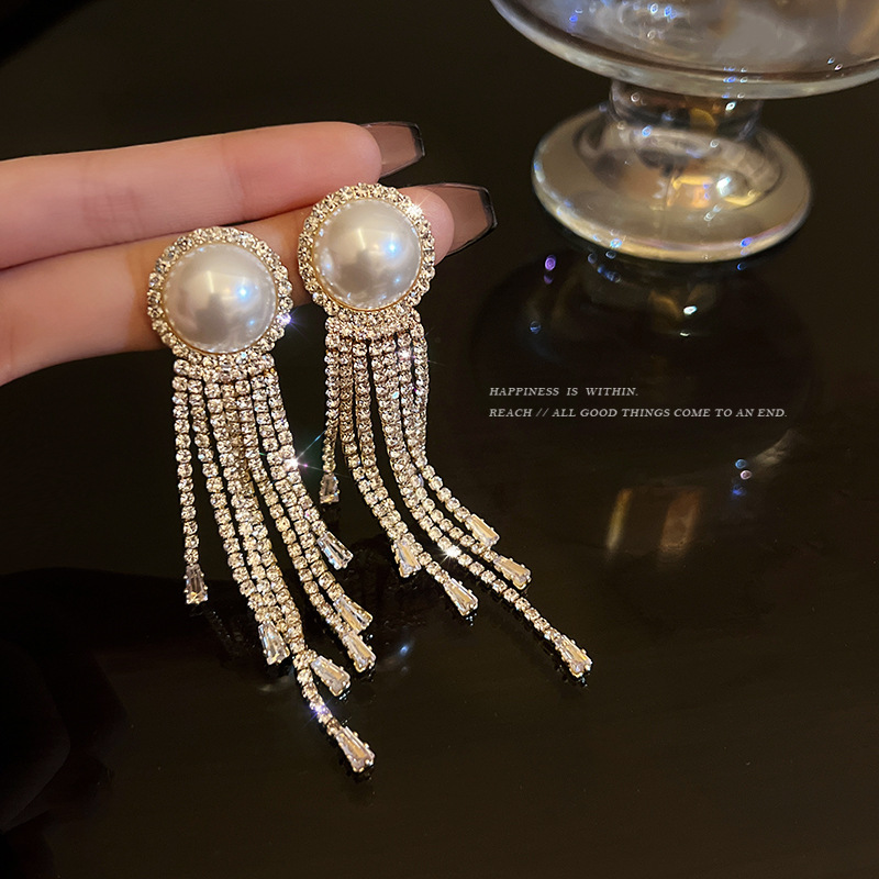 European and American Retro Exaggerated Long Tassel Full Diamond Earrings Elegant Light Luxury High Sense Earrings Internet Celebrity Ear Jewelry Wholesale