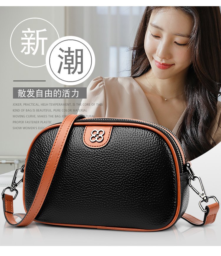 2022 Summer New Shoulder Messenger Bag for Women First Layer Cowhide Bag Korean Style Fashionable All-Match Shell Bag Street Fashion