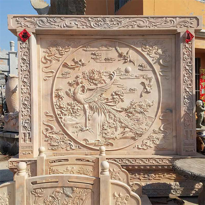 浮雕影壁墙 庭院石雕壁画 酒店别墅新中式青石壁画墙