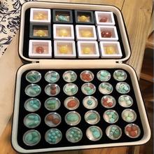 裸石钻盒子样品展示收纳盒透明圆盒旋转戒面文玩珠子宝石拉链皮玉
