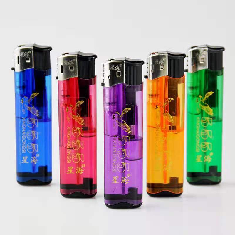 星海透明打火机一次性塑料加厚防爆定制广告印字超市热卖606批发