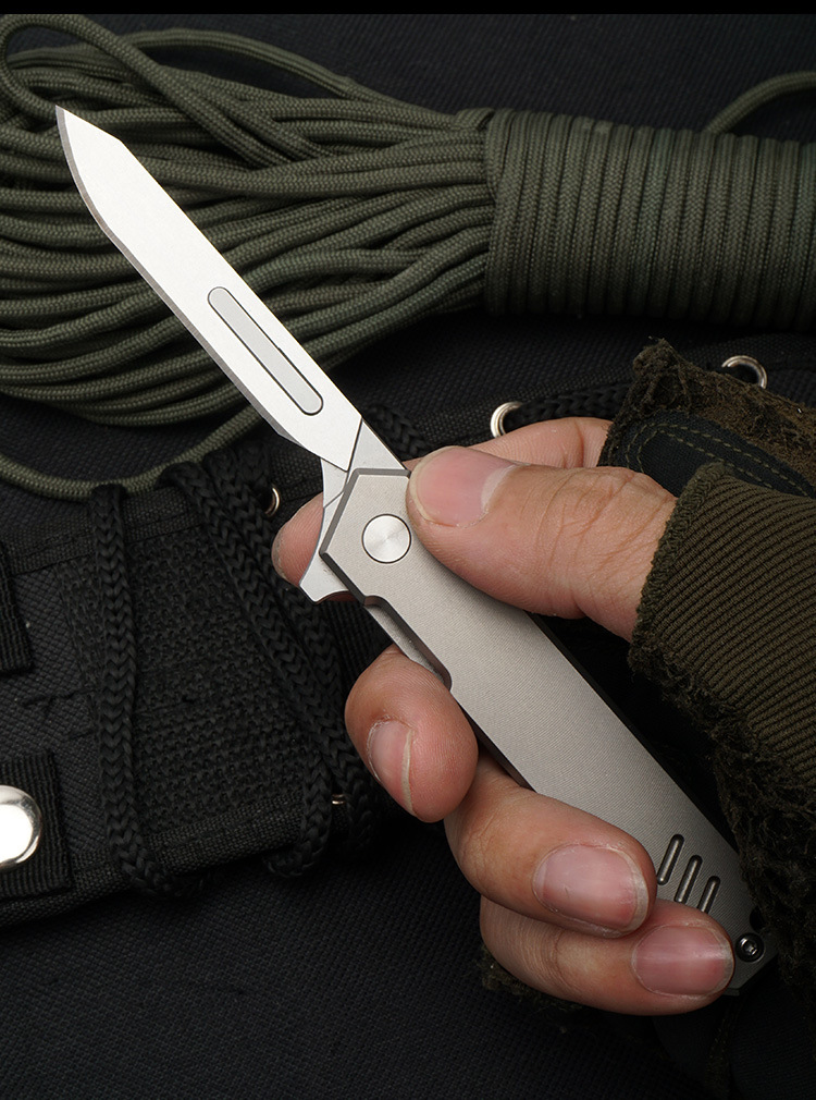 折叠刀钛合金轴承手术可更换刀片便携五金美工雕刻60号440c不锈钢