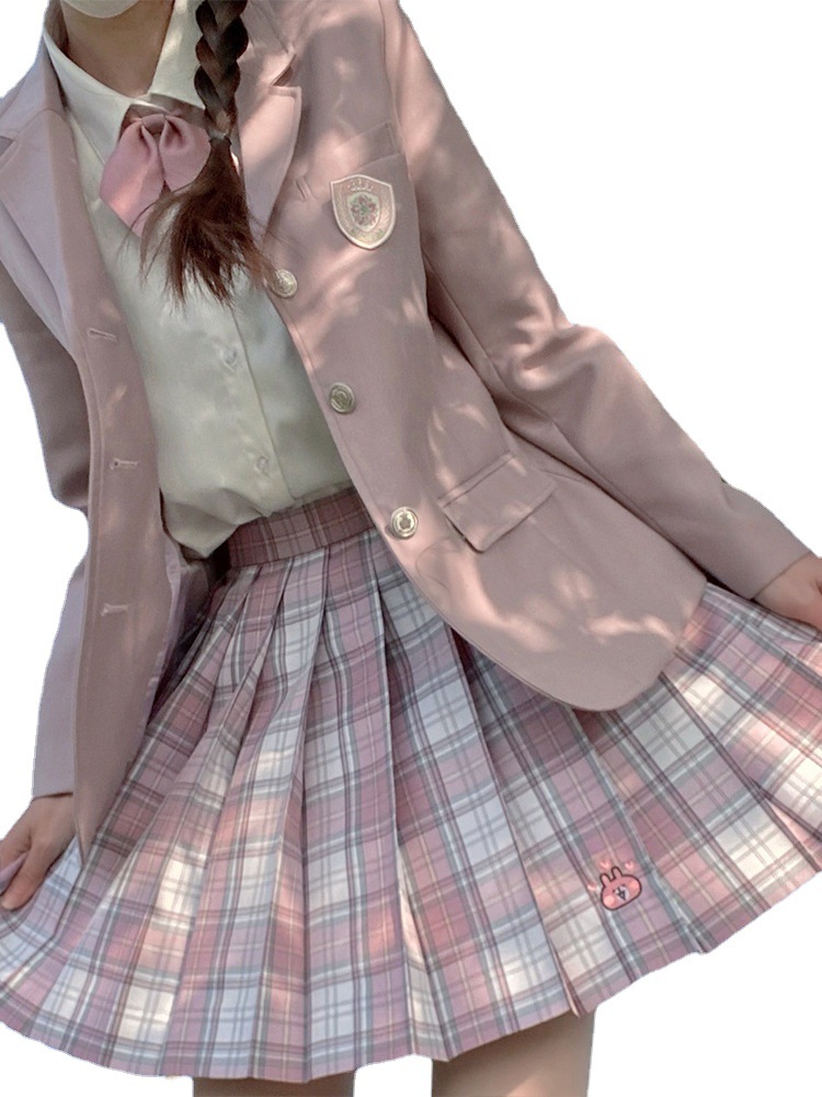 寄售啦啦酱 卡娜赫拉联名款 jk制服裙格裙 刺绣粉色半身裙