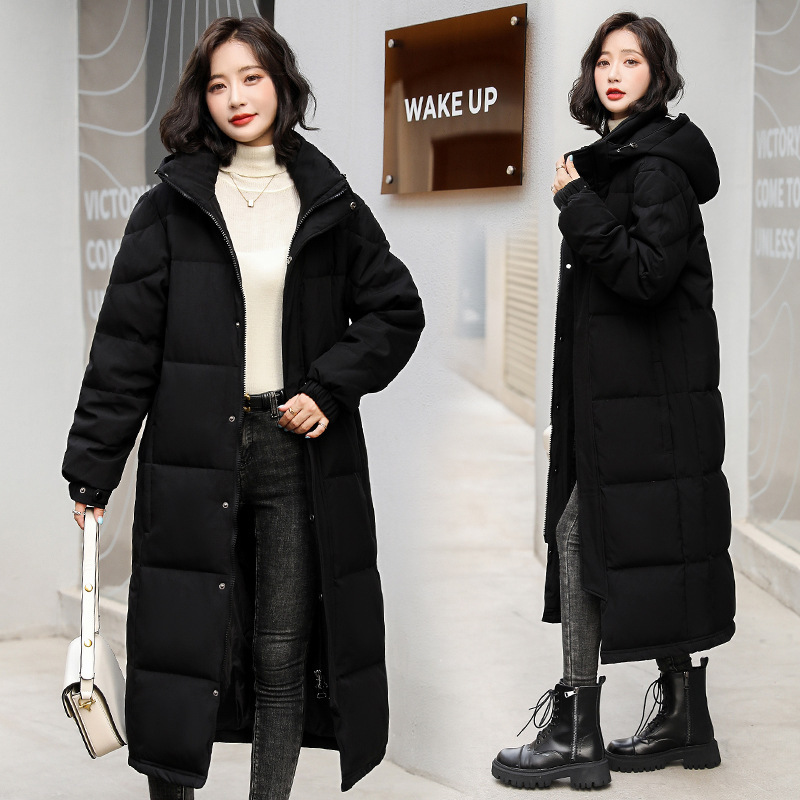 白鸭绒黑色羽绒服女装2022年新款冬季中长款宽松显瘦大码加厚外套