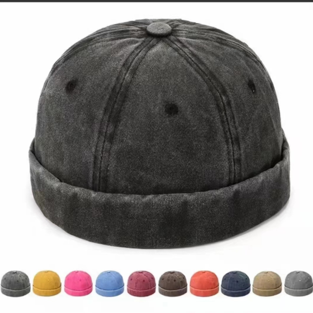 帽子男四季款水洗牛仔布瓜皮帽街头光板地主帽个性时尚复古户外潮