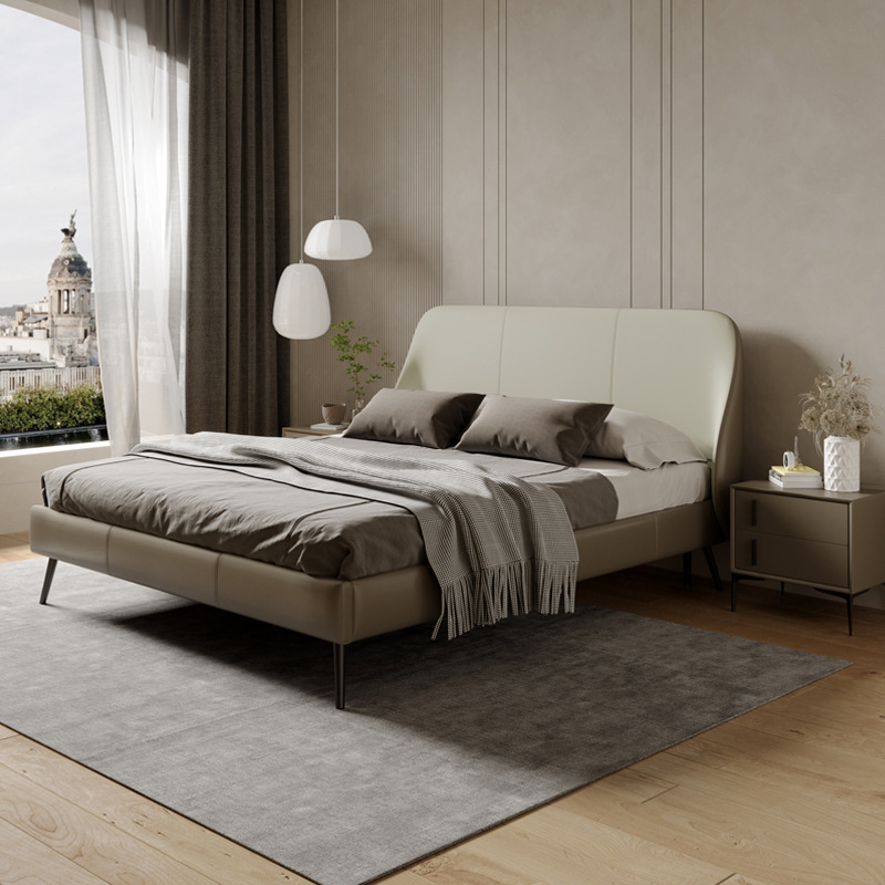宜氧风信子床 意式床极简纳帕真皮床头层牛皮现代简约主卧双人床