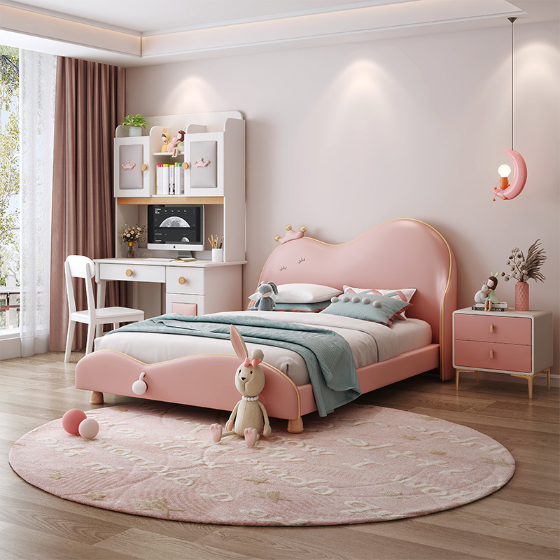 软包儿童床1.5米女孩皮床 轻奢公主床卧室梦幻女童网红单人床包邮