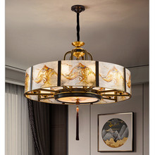 全铜高端艺术吊灯珐琅彩飘带个性新中式铜灯彩绘玻璃客厅茶室主灯