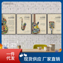 IB9B批发新品萨克斯吉他装饰画琴行音乐室壁画挂画有框画青花瓷乐