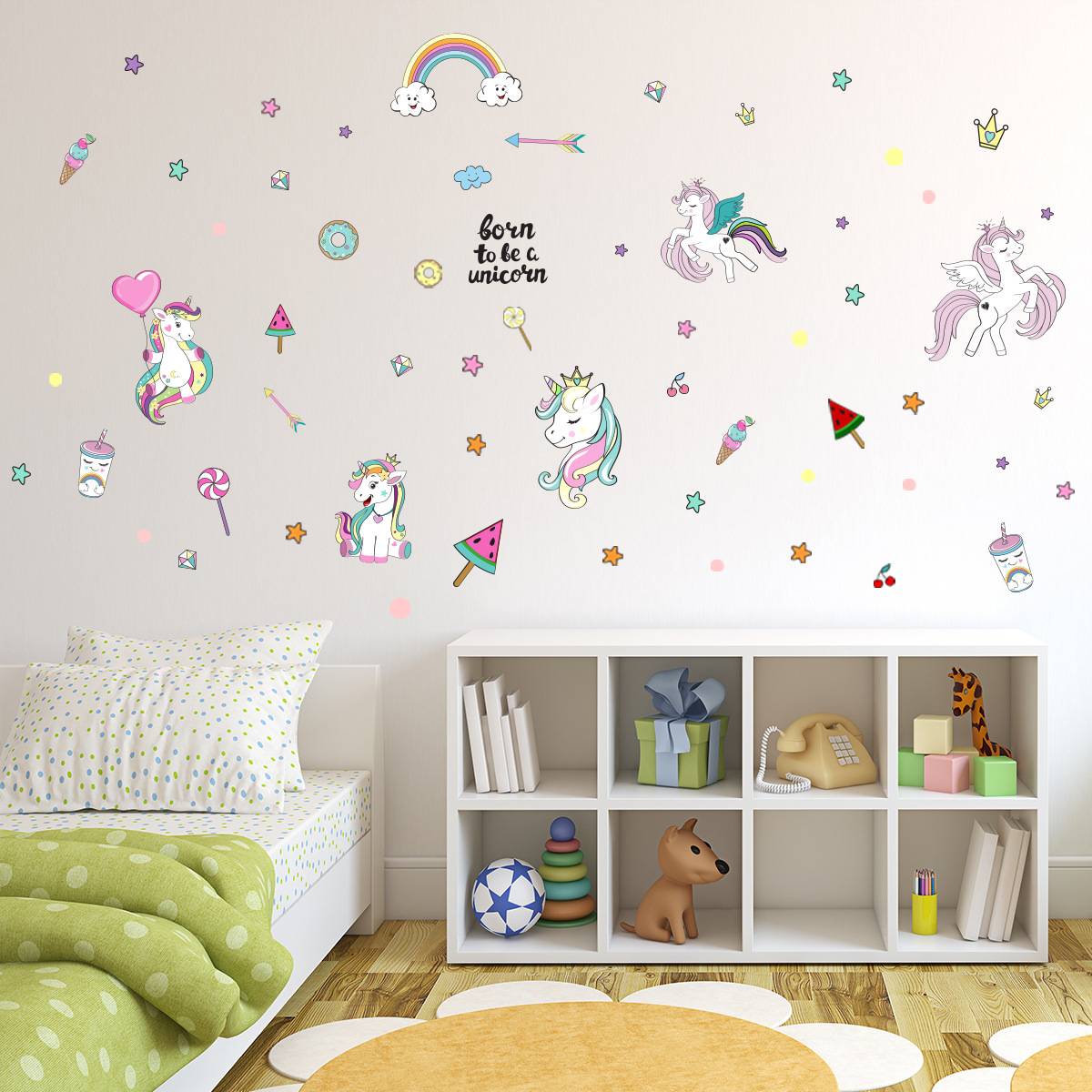 zsz2755w卡通动物独角兽糖果星星墙贴儿童房卧室家居墙饰
