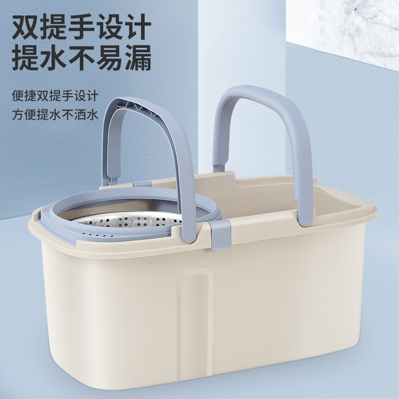 Double Lift Square Bucket Speed 8-Word Bucket Rotary Mop Bucket Single Bucket Mop Bucket Factory Hand Wash-Free Household Mop Spin-Dry Mop