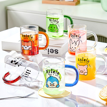 卡通玻璃杯可爱家用早餐牛奶杯办公室小茶杯加厚把手高硼硅耐热水