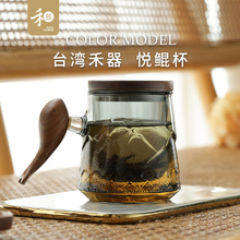 禾器玻璃绿茶杯办公杯悦鲲杯木星木辰木把玻璃绿茶杯高档茶具带盖