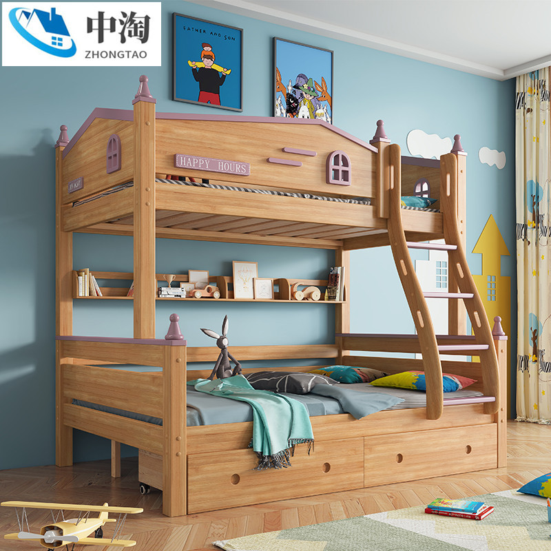 Children's Double-Layer Solid Wood Double Bed Drawer Combination Step Step Ladder Cabinet Ladder Bunk Bed Wholesale