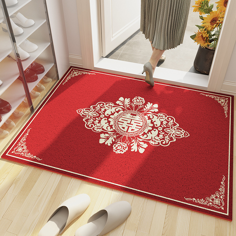 Silk Circle Doormat Door Mat Red Festive Carpet Foyer Doorway Entrance Door Mat Cutting Mat