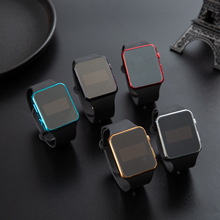 跨境热卖新款电镀金属色LED大方块手表按键硅胶表带运动学生手表