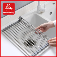 不锈钢沥水架厨房水槽沥水帘免安装可折叠滤水碗架水槽置物架