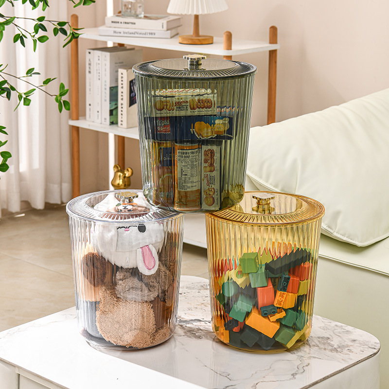 Storage Bucket Sealed Storage Containers Thick Pet Cleaning Bucket Light Luxury Striped Storage Bucket with Lid Household Sundries Container