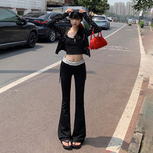 韩系花边拼接低腰弹力微喇瑜伽裤女2024年夏季新款修身显瘦休闲裤