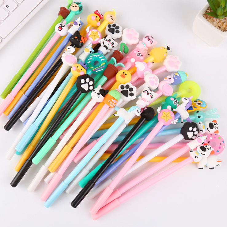 Office Stationery Student Signature Pen Three-Dimensional Cartoon Gel Pen Ball Pen Black Creative Gel Pen Cartoon Head Mixed Hair