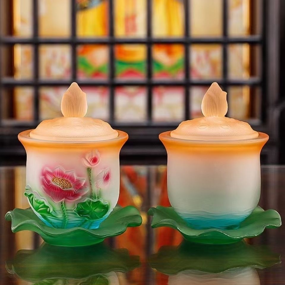 供水杯供佛杯佛前琉璃莲花圣水杯净水杯供杯小号观音水杯佛杯供佛