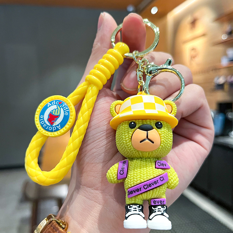 Cartoon Cute Fashion Knitted Bear Three-Dimensional Doll Car Keychain Pendant Ornaments Night Market Gift Wholesale