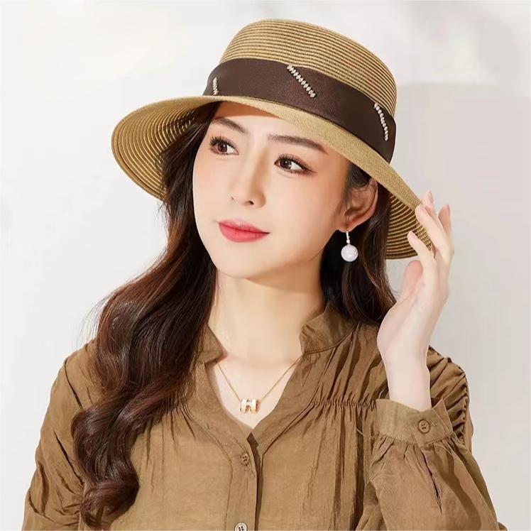 珍珠飘带草帽女春夏新款宽檐防晒遮阳帽时尚个性出游渔夫帽-阿里巴巴