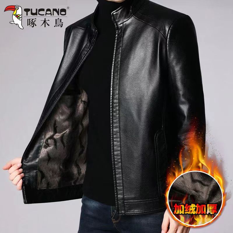 Autumn and Winter New Haining Genuine Leather Clothes Men's Clothing for Middle-Aged Dad Sheepskin Casual plus Size Leather Jacket Coat Fleece-lined