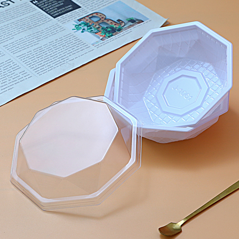 加厚八角菱形蔓越莓蛋糕盒红枣蜂巢蛋糕盒白底透明盖吸塑包装盒