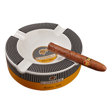 HANNICOOK雪茄烟灰缸陶瓷创意圆形四烟槽大号雪茄家用烟灰缸烟碟