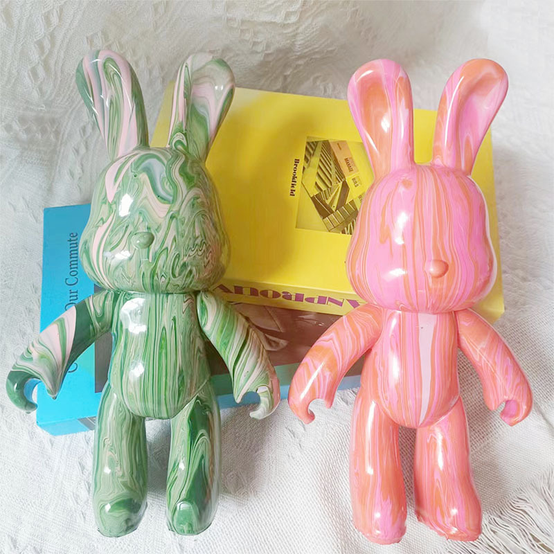 新品流体兔白胚批发 暴力流体熊涂鸦公仔 手绘手工制作搪胶娃娃