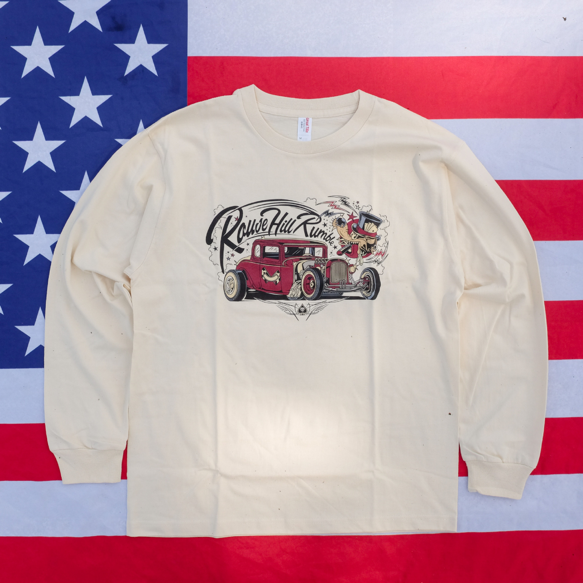 欧美跨境外贸独立站美式复古机车怀旧重磅阿美咔叽长袖男女款t恤