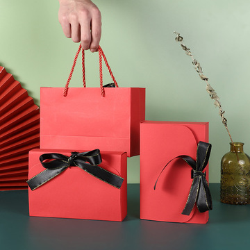 红色喜糖盒翻盖伴手礼盒空纸盒蝴蝶结彩带手提结婚礼品包装盒套装