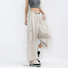 xia季新款薄款纯色工装裤女宽松设计感大口袋束脚休闲裤