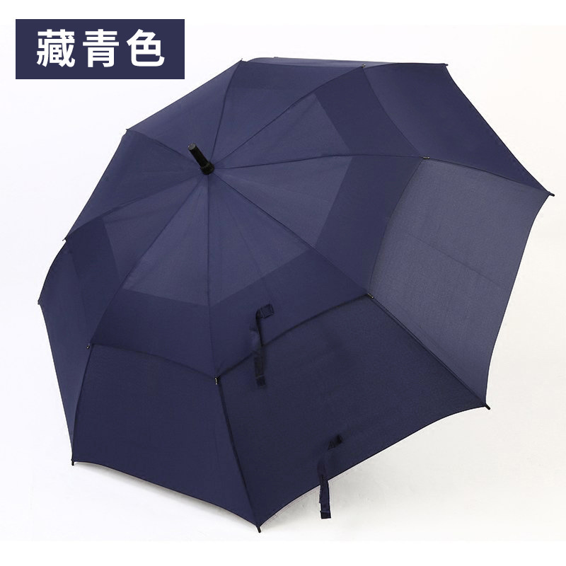 plus-Sized Full Fiber Fake Double-Layer Wind-Resistant Business Long Handle Umbrella Breathable Men's Golf Advertising Umbrella Printed Logo