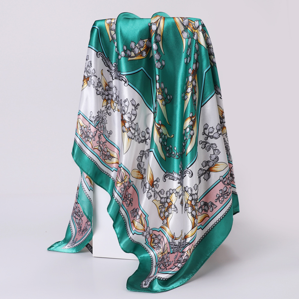 Plaid Satin Emulation Silk Scarf Women's Summer Sunscreen Scarf Fashion All-Match Long Air Conditioning Shawl Wholesale