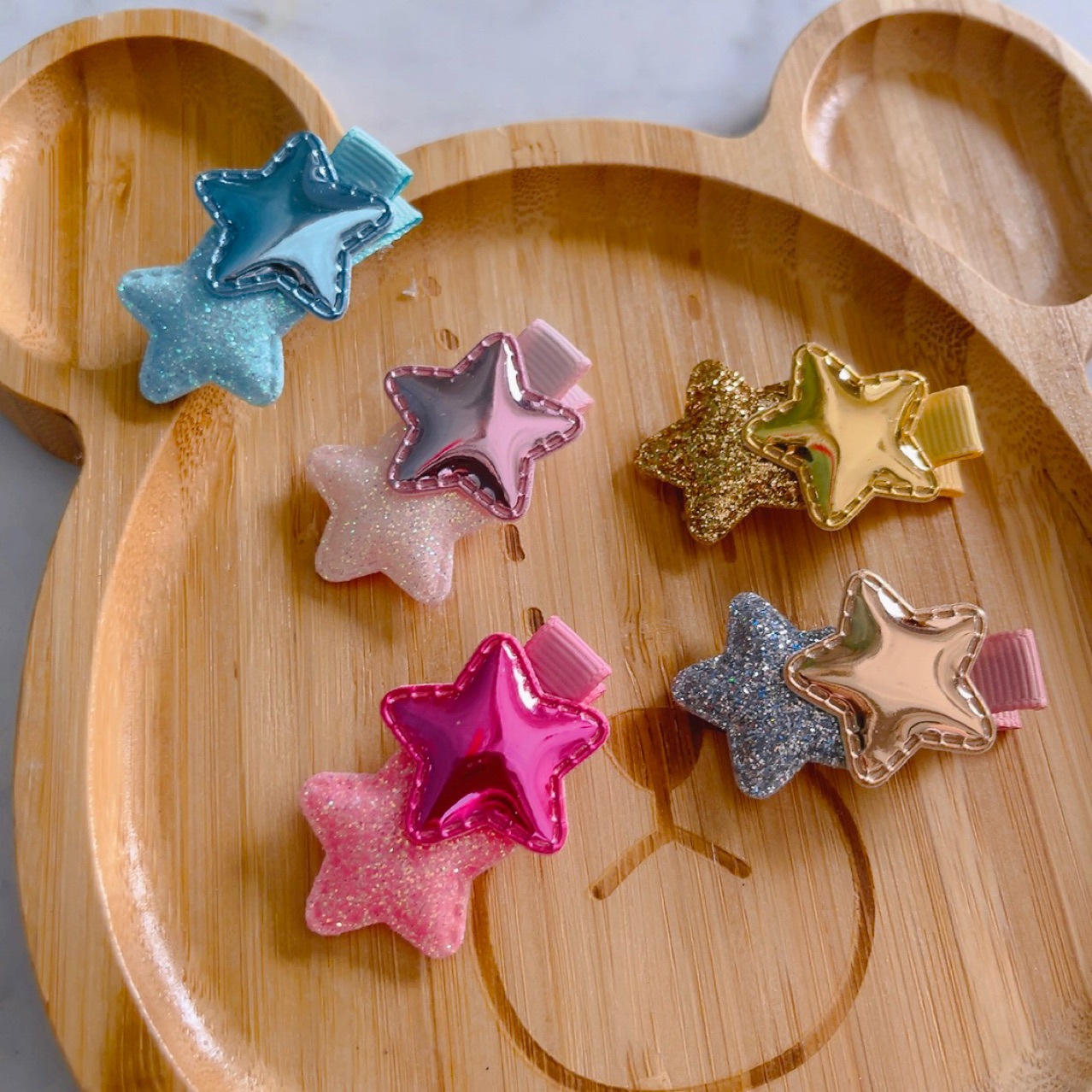 韩国发夹韩版儿童发饰 可爱亮面五星双层重叠星星皇冠 边夹小夹子