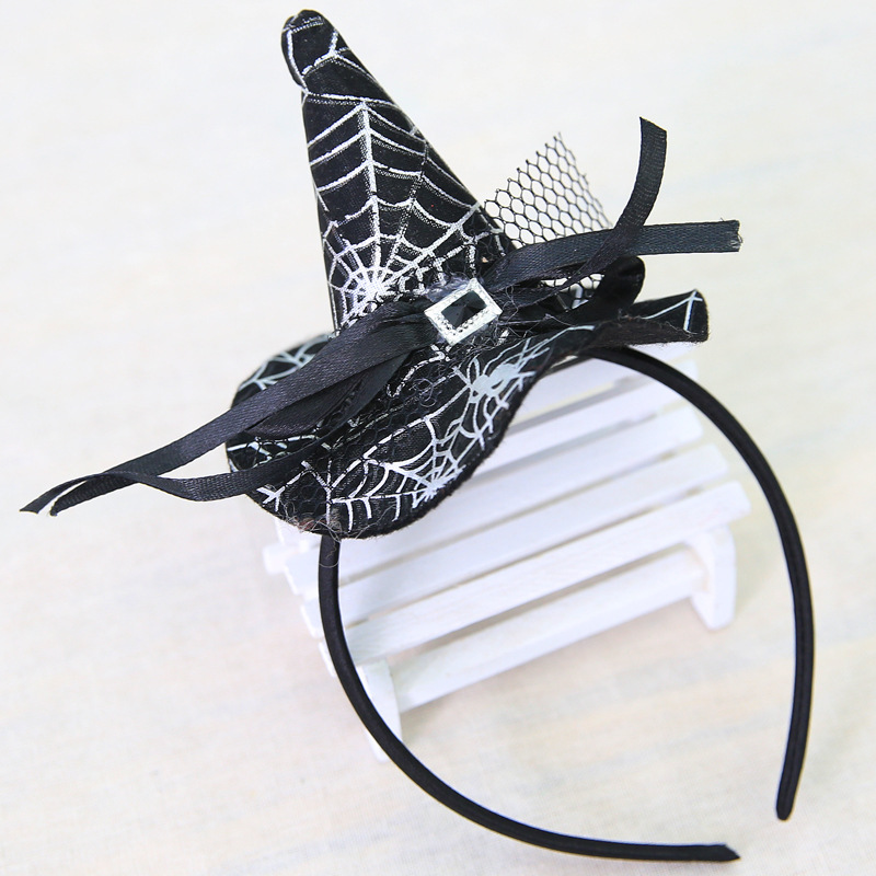 Halloween Witch Hat Headband Decoration Ball Hair Accessories Witch Pointed Hat Head Buckle Bow Lace Headband