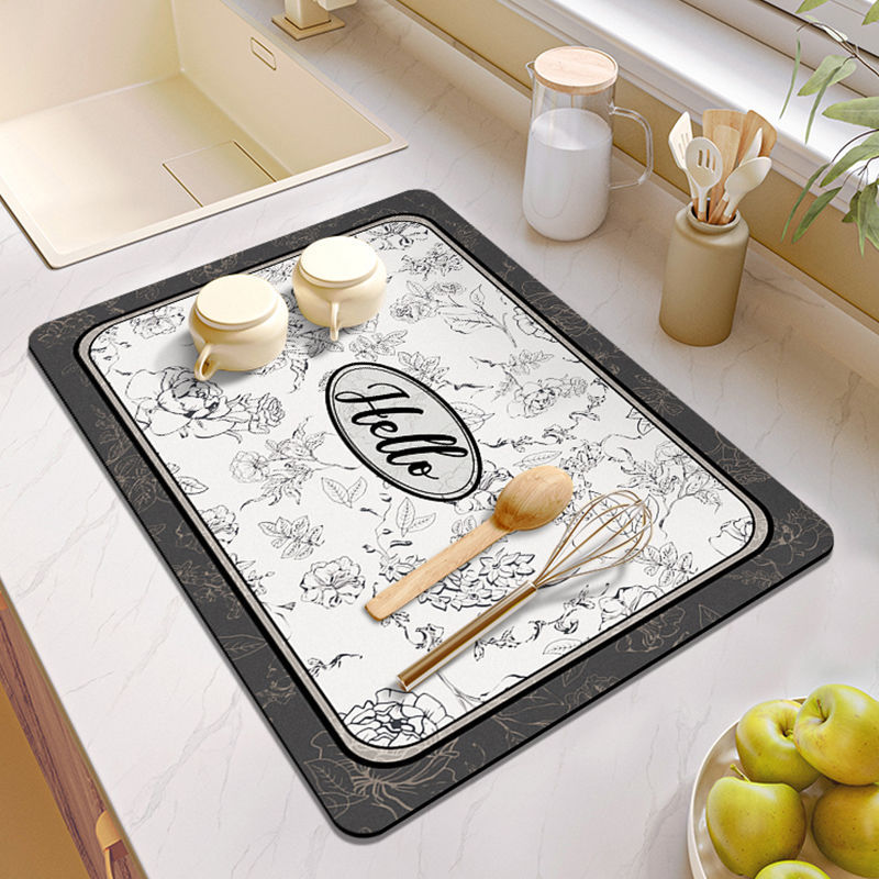 Cream Style Kitchen Water Draining Pad Bar Counter Diatom Ooze Absorbent Heat Insulation Coaster Washstand Table Top Erasable Disposable Mat