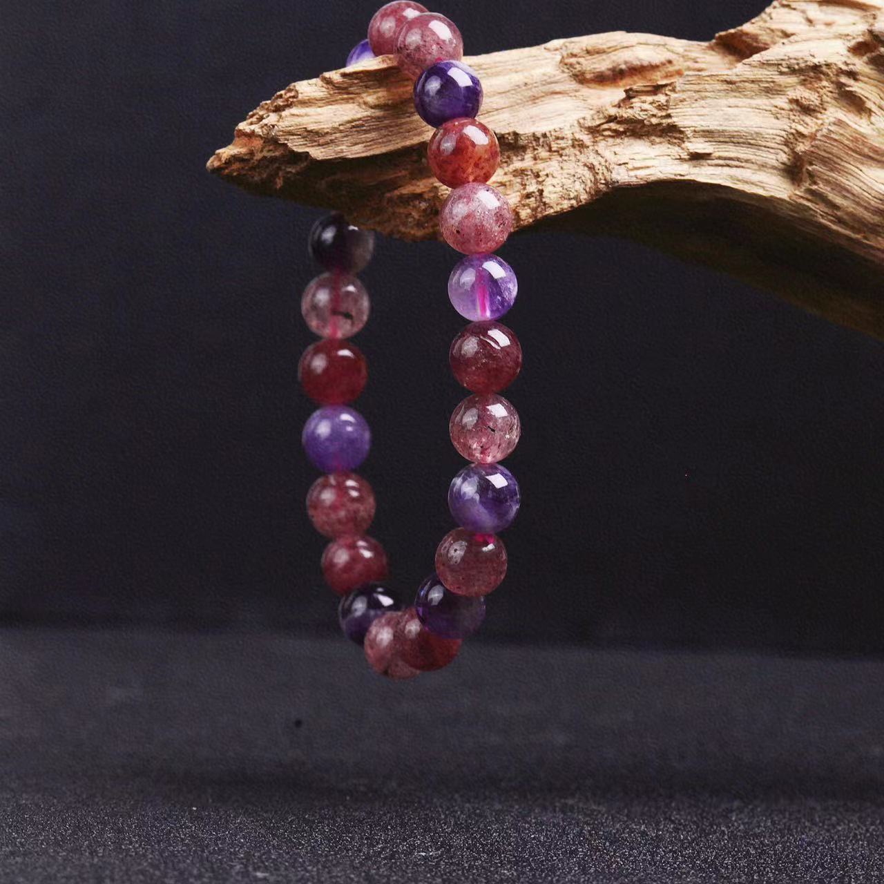 天然水晶烟花超七紫钛晶发晶草莓单圈手链 特价走量款批发-阿里巴巴