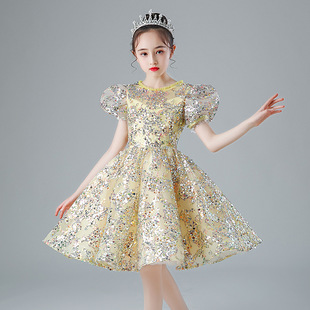 女童礼服儿童蓬蓬纱公主裙国潮旗袍中国风模特走秀服