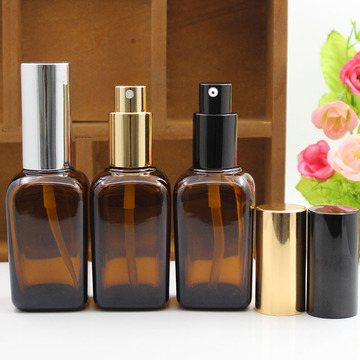 50ml方形茶色精油瓶玻璃空瓶子香水精华液瓶按压鸡嘴喷雾分装瓶