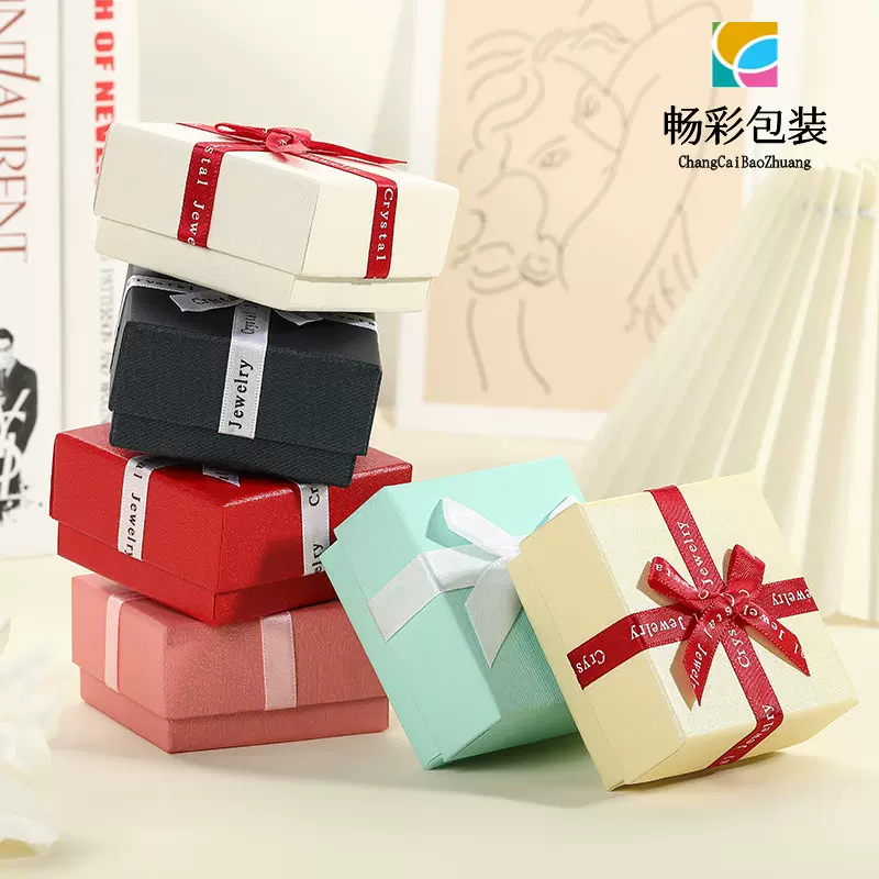 现货批发高档戒指首饰盒 天地盖蝴蝶结礼盒 项链耳环包装饰品盒