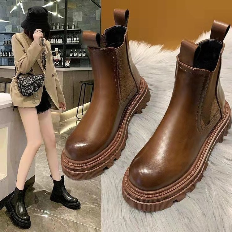 烟筒马丁靴女2023新款秋冬加绒切尔西瘦瘦厚底洋气今年流行的短靴