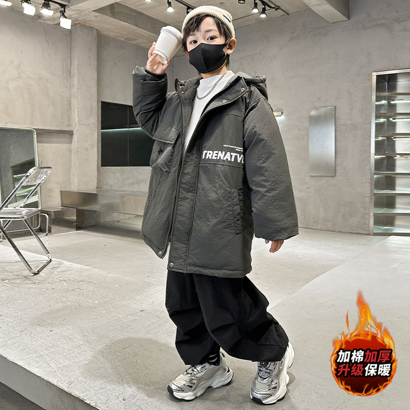 儿童装男童冬装中长款羽绒棉服2025新款大童棉袄加厚冬季棉衣外套
