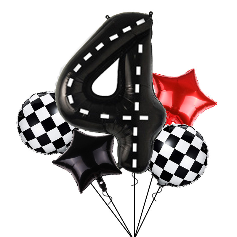 New 40-Inch Black and White Plaid Set Balloon Birthday Party Scene Decorations Arrangement Red Pentagram Heart Balloon Wholesale