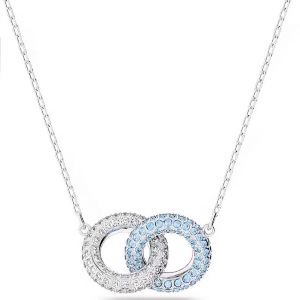 施华洛元素水晶双环项链女环环相扣满钻情侣锁骨链吊坠礼物-阿里巴巴